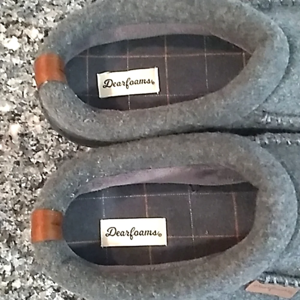 Dearfoams Men's Gray Hard Bottom Wool Blend Memory Foam Slippers. Size 8-9 - Picture 6 of 8
